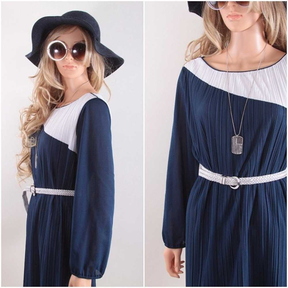 Navy and White Vintage Pleated Dress, Americana D… - image 3