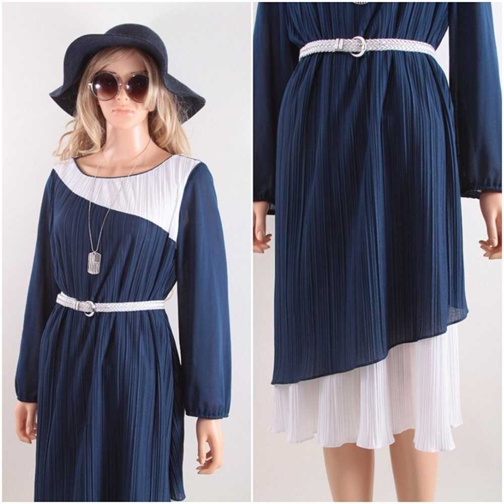 Navy and White Vintage Pleated Dress, Americana D… - image 5