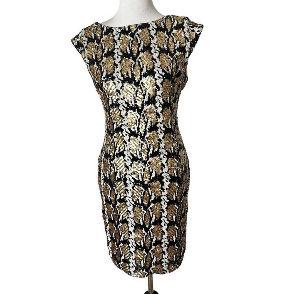 GUESS Sophy Short Dress Full Sequin Black Gold Sh… - image 4