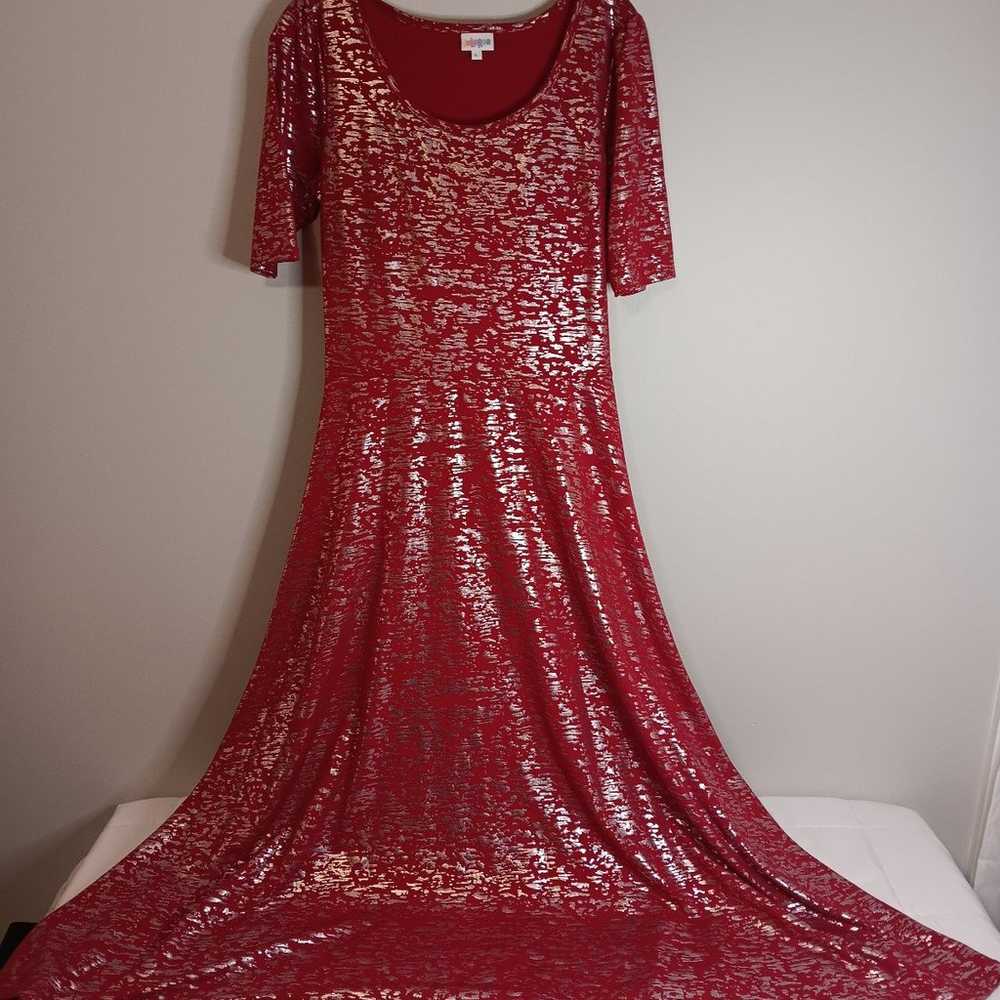 LulaRoe Elegant Anna Maxi Dress Sz Large Red Meta… - image 1