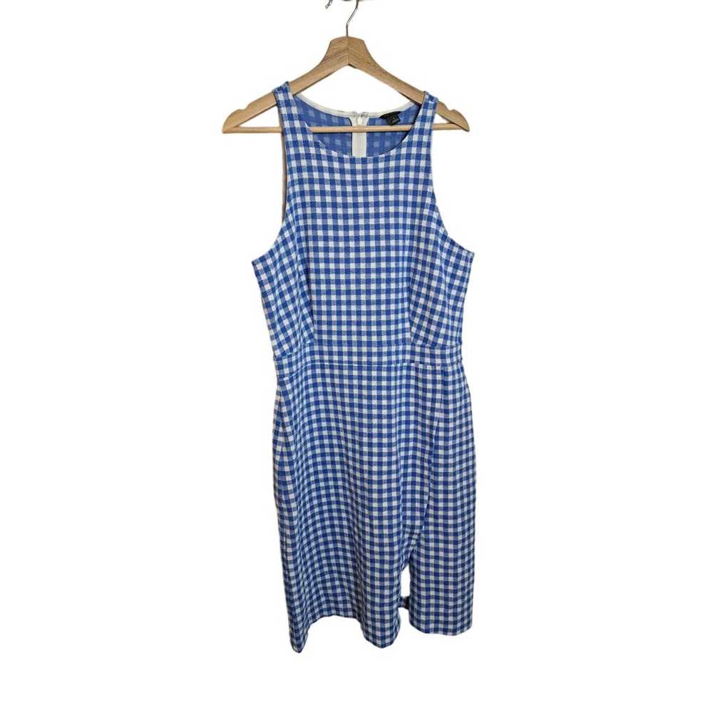 Ann Taylor Gingham Sheath Dress Blue & White Midi… - image 2