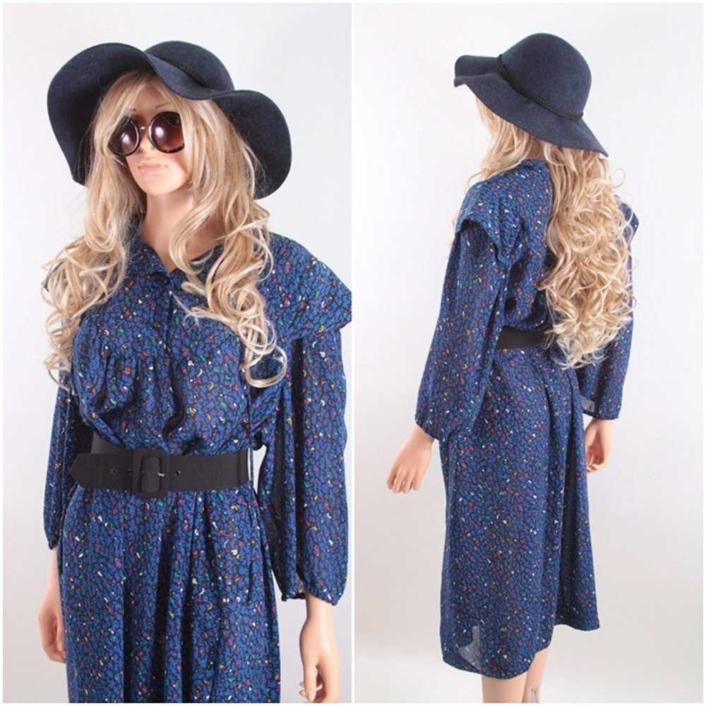 Hippie Boho Vintage Royal Blue Dress, Country Chi… - image 2