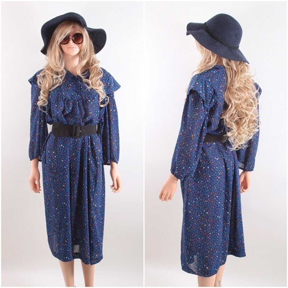 Hippie Boho Vintage Royal Blue Dress, Country Chi… - image 4