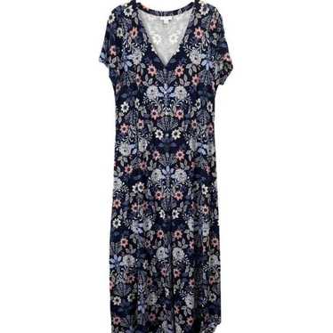 J. Jill Floral Blue Full Buttoned Rayon Blend Jer… - image 1