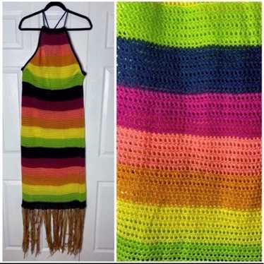 Handmade Multi Color Stripe Crochet Halter Neck M… - image 1