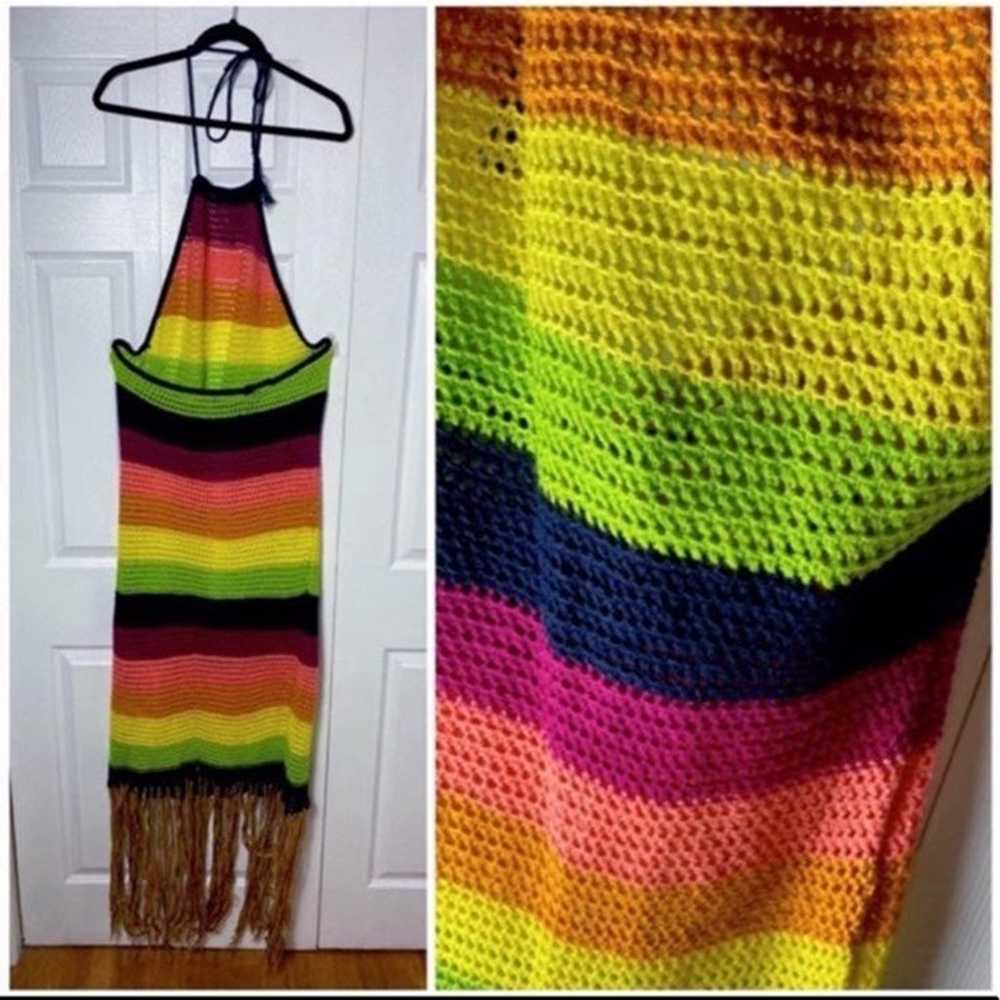 Handmade Multi Color Stripe Crochet Halter Neck M… - image 2