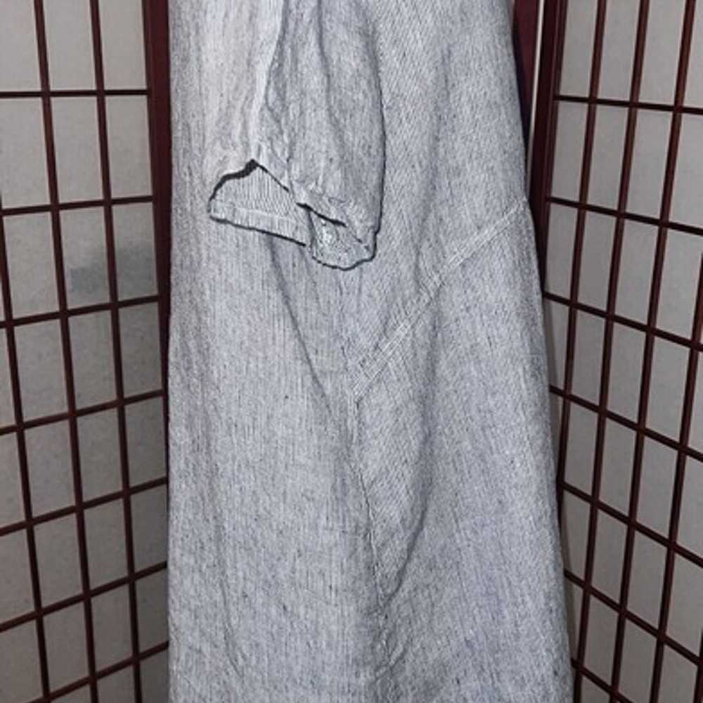 FLAX Linen Dress Size M Medium Blue Striped Short… - image 2
