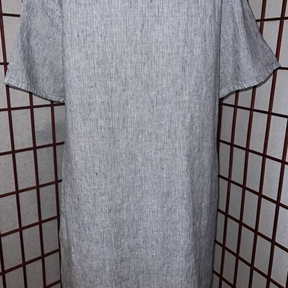 FLAX Linen Dress Size M Medium Blue Striped Short… - image 4