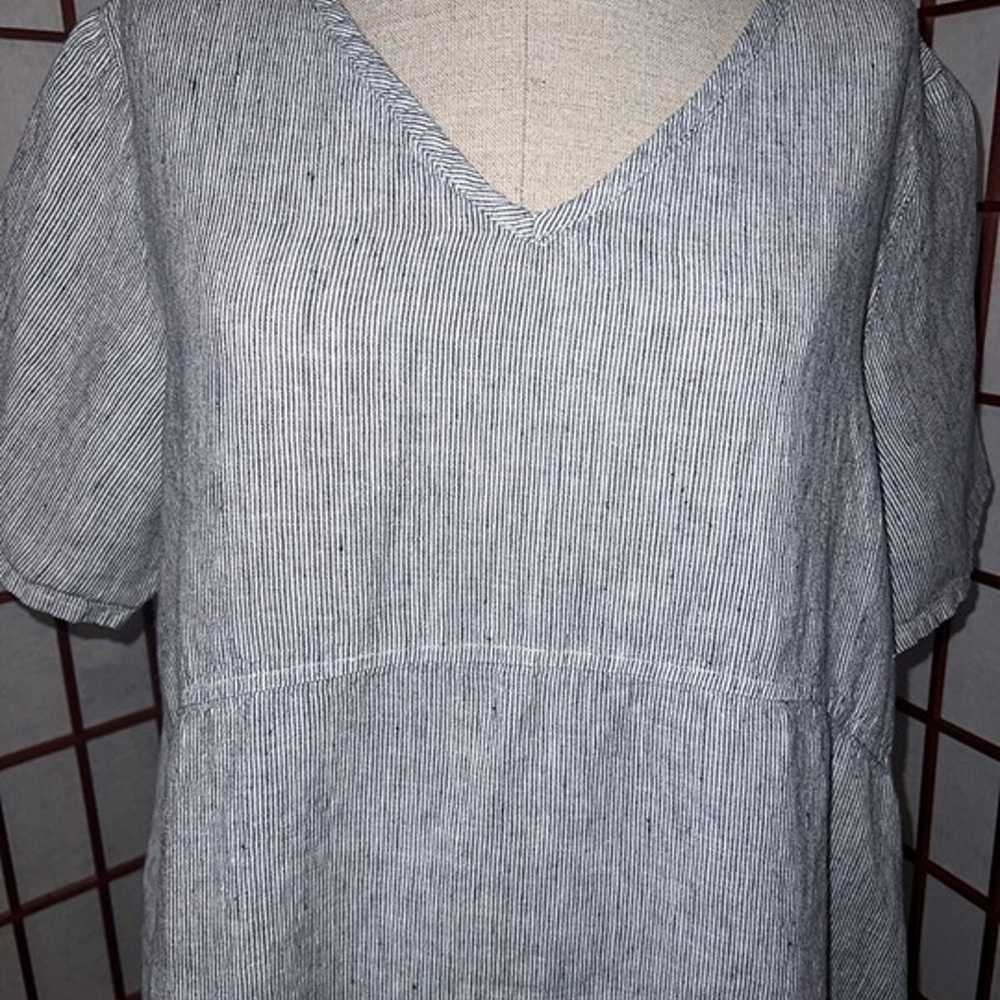 FLAX Linen Dress Size M Medium Blue Striped Short… - image 7