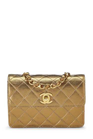 Gold Quilted Lambskin Half Flap Micro