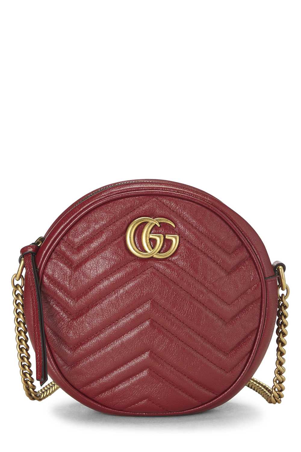 Red Leather GG Marmont Round Shoulder Bag Mini - image 1