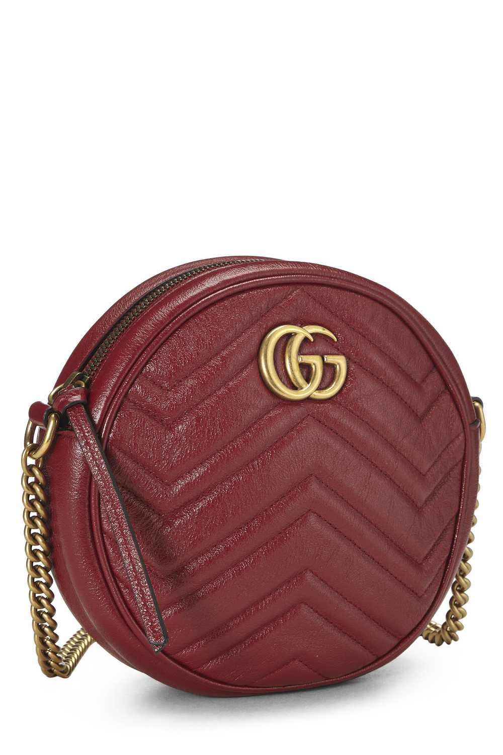 Red Leather GG Marmont Round Shoulder Bag Mini - image 2