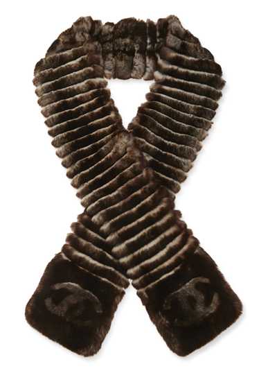 Brown Rabbit Fur Logo Muffler