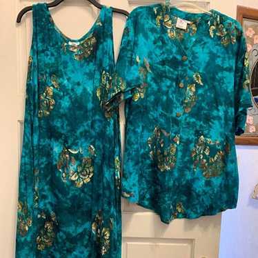 EUC Young Fashion Turquoise Floral 2 Piece Dress … - image 1