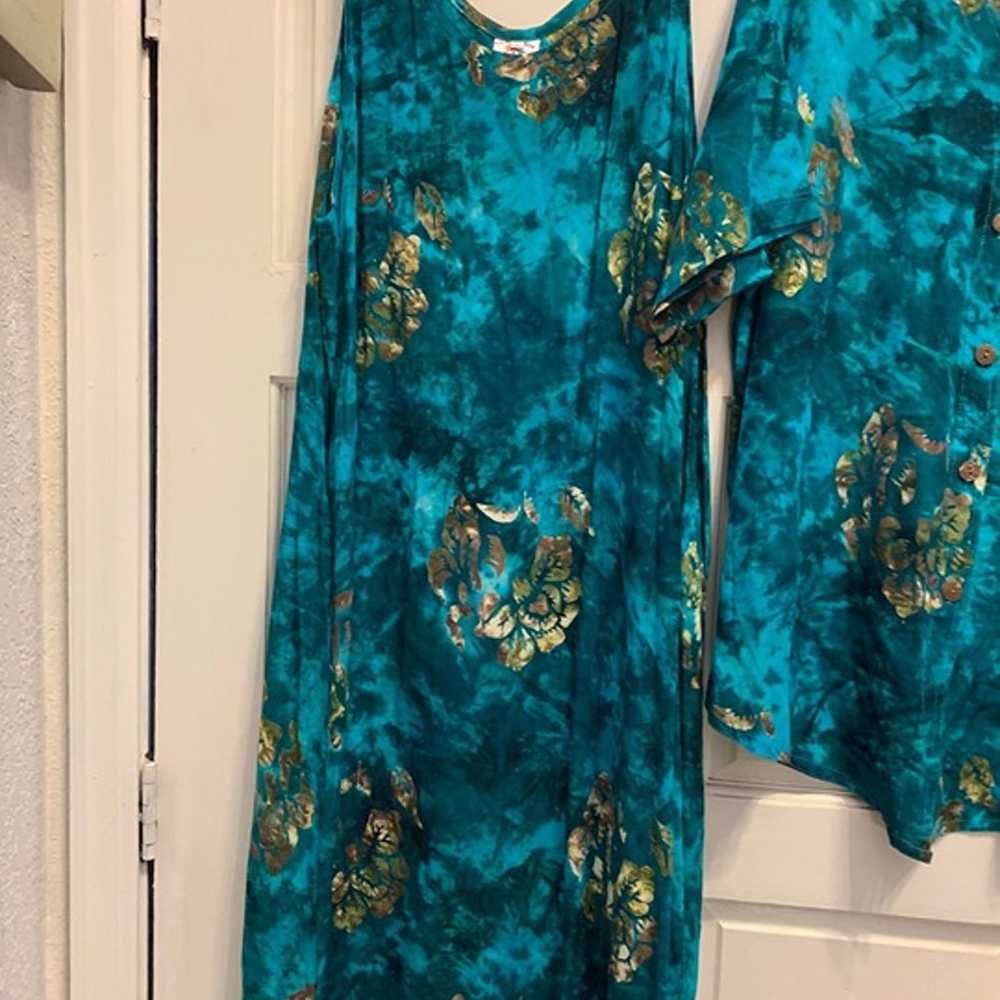 EUC Young Fashion Turquoise Floral 2 Piece Dress … - image 3