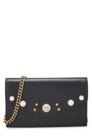 Black Leather Pearly Peony Wallet On Chain (WOC)