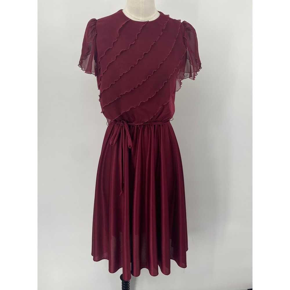 Vintage 70s Ruffled Mini Dress Flutter Sleeve Tie… - image 2