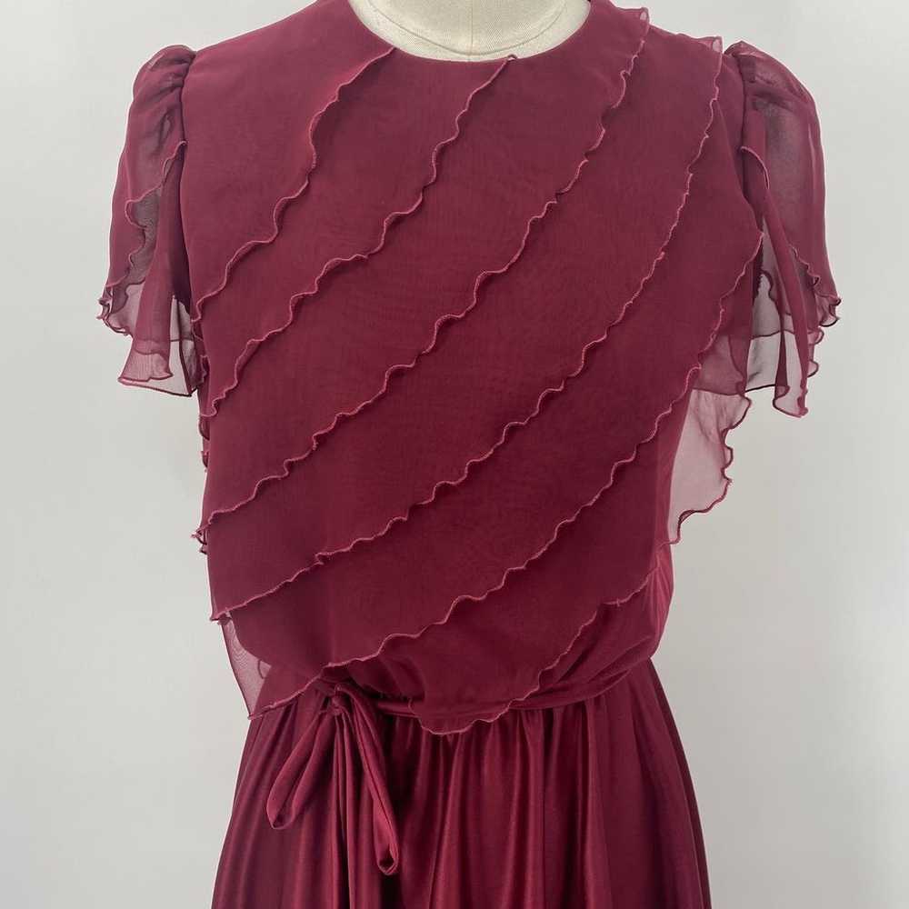 Vintage 70s Ruffled Mini Dress Flutter Sleeve Tie… - image 3