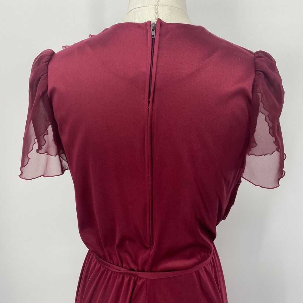 Vintage 70s Ruffled Mini Dress Flutter Sleeve Tie… - image 7