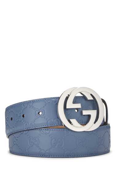 Blue Guccissima Leather Interlocking Belt