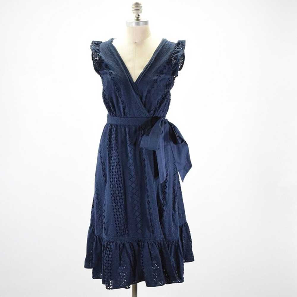 J.Crew Navy Blue Cotton Eyelet Lace Midi Wrap Dre… - image 2