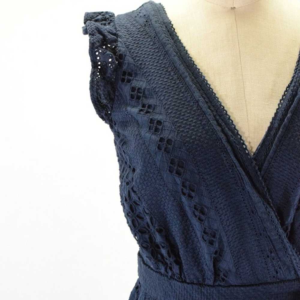 J.Crew Navy Blue Cotton Eyelet Lace Midi Wrap Dre… - image 3