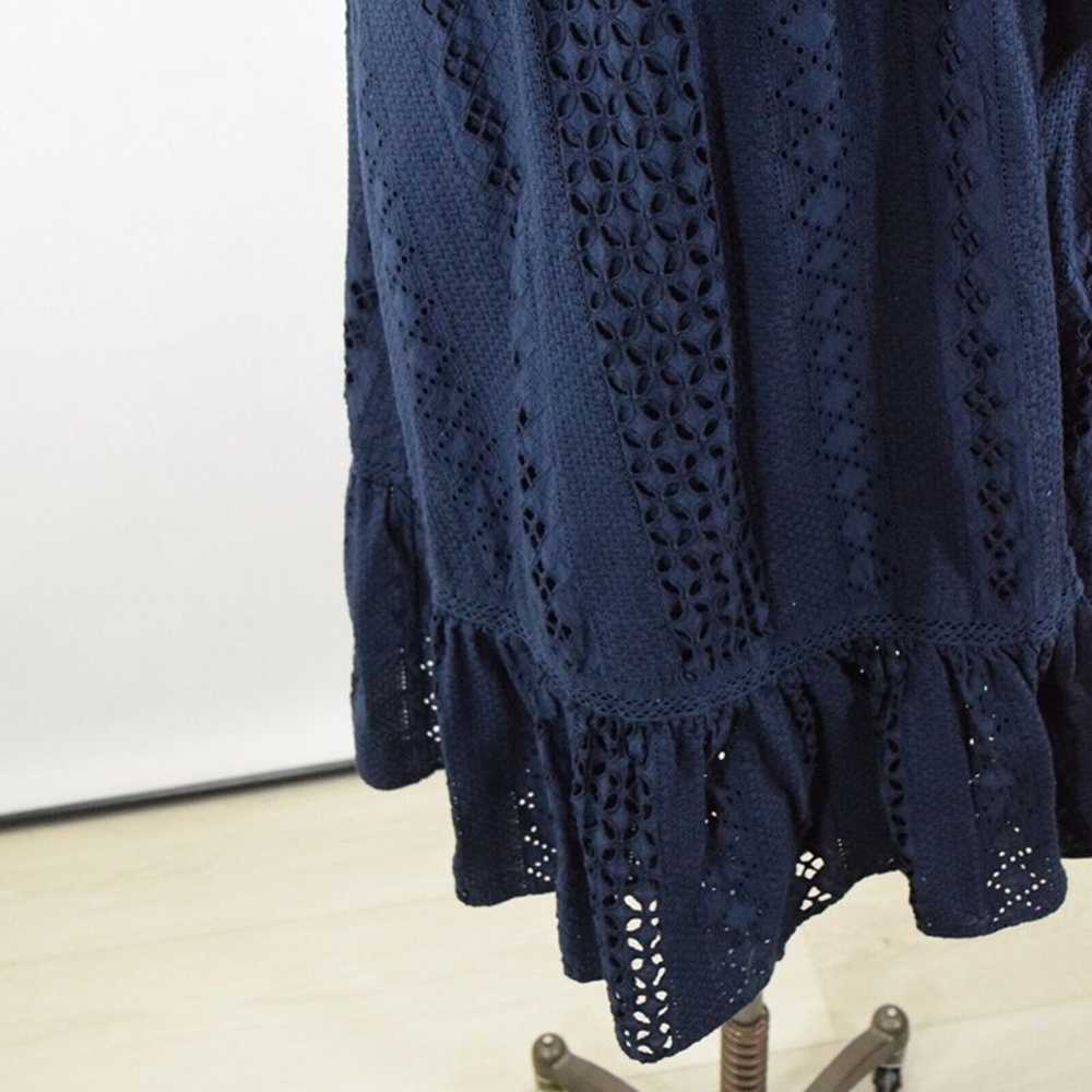 J.Crew Navy Blue Cotton Eyelet Lace Midi Wrap Dre… - image 4