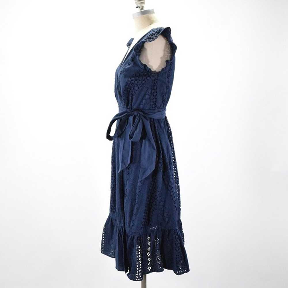 J.Crew Navy Blue Cotton Eyelet Lace Midi Wrap Dre… - image 6