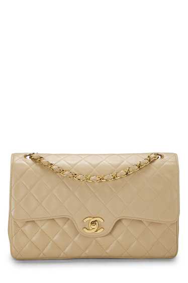 Beige Quilted Lambskin Classic Double Flap Medium