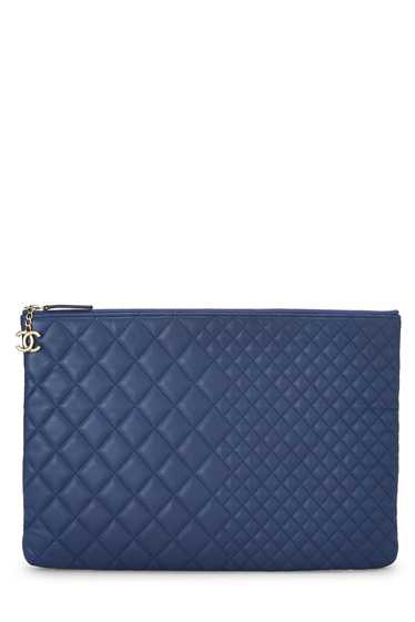 Blue Quilted Lambskin Pouch Large