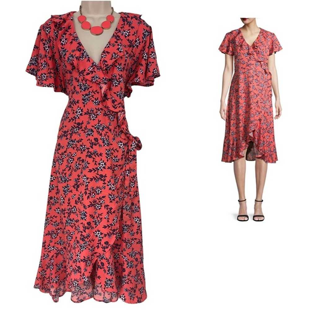 Size XXL 20 2X CORAL/NAVY FLORAL PRINT MIDI WRAP … - image 1