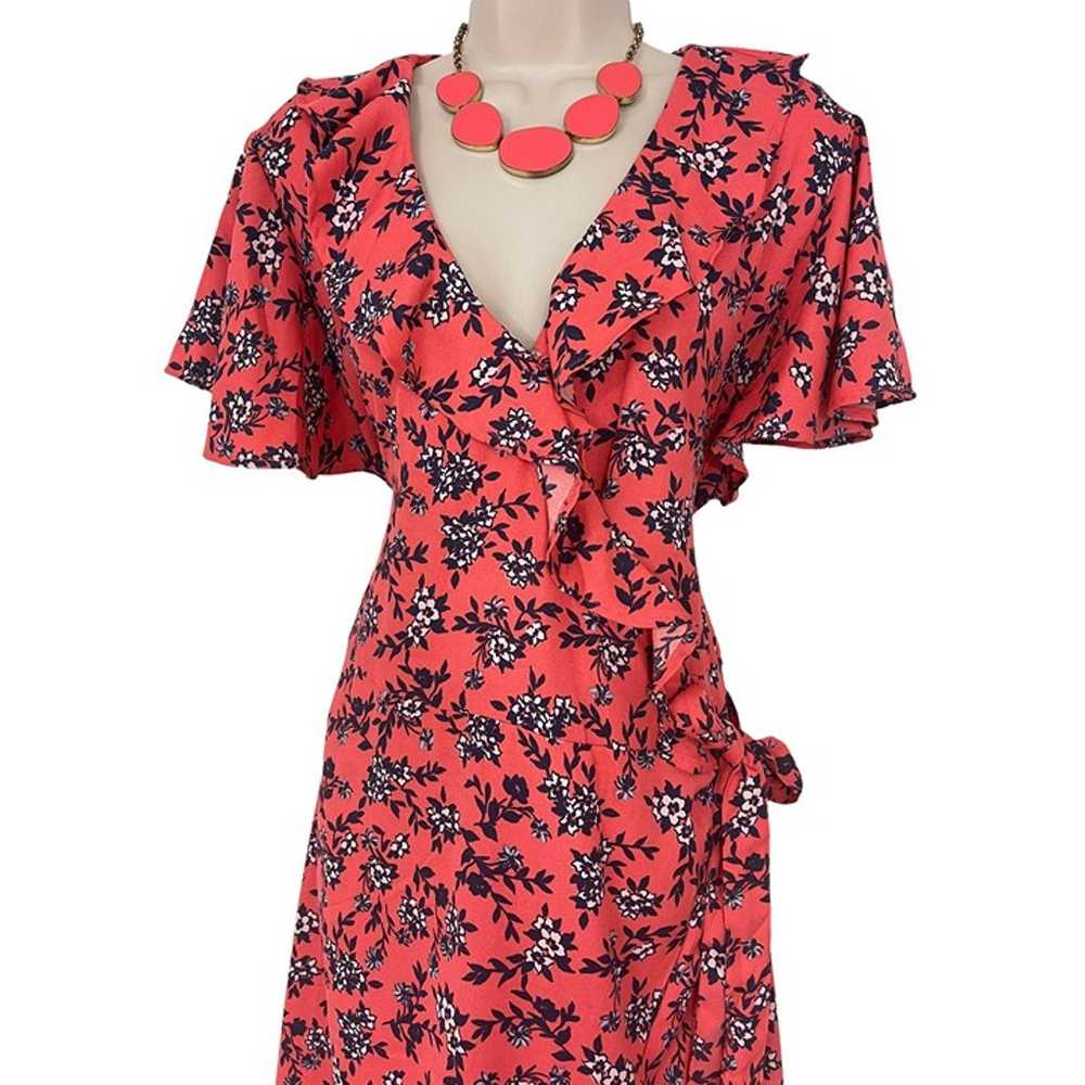 Size XXL 20 2X CORAL/NAVY FLORAL PRINT MIDI WRAP … - image 2