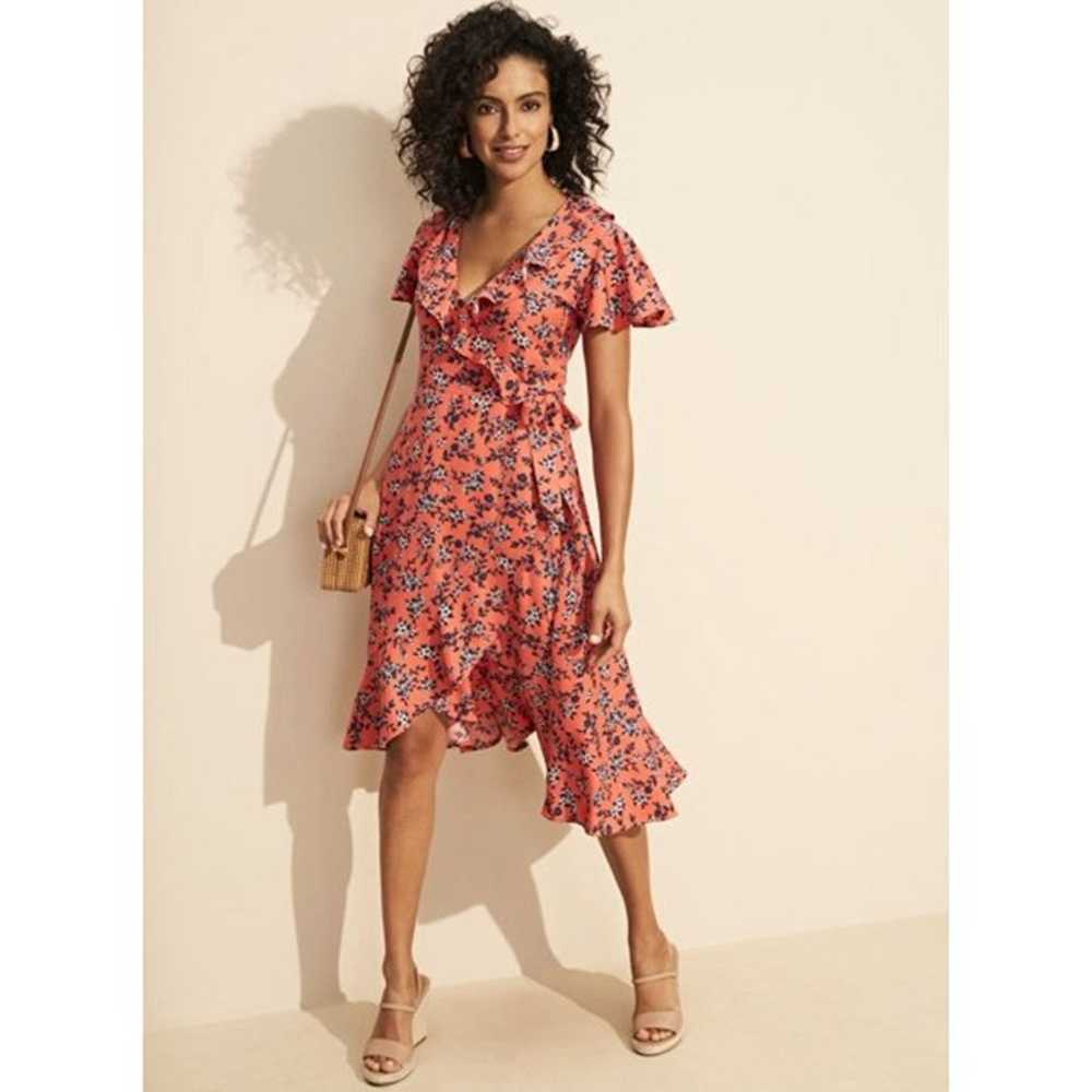 Size XXL 20 2X CORAL/NAVY FLORAL PRINT MIDI WRAP … - image 9