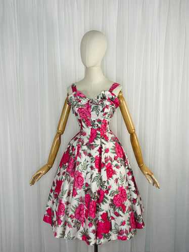 1950s pink floral cotton dress