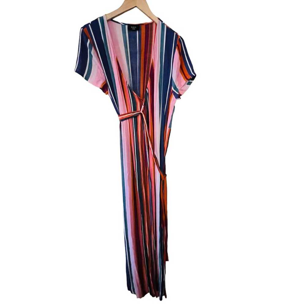 Vici Multicolored Striped Short Sleeve Wrap Maxi … - image 3