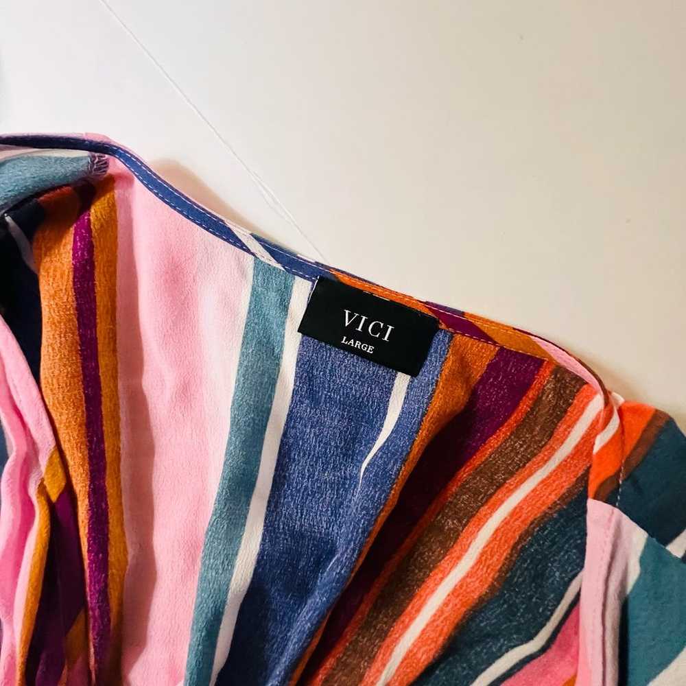 Vici Multicolored Striped Short Sleeve Wrap Maxi … - image 5