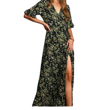 Lulus September Sunsets Floral Yellow Wrap Dress M
