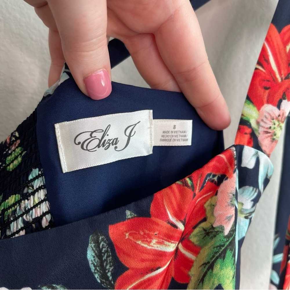 Eliza J Navy Floral Handkerchief Knee Length Dres… - image 11