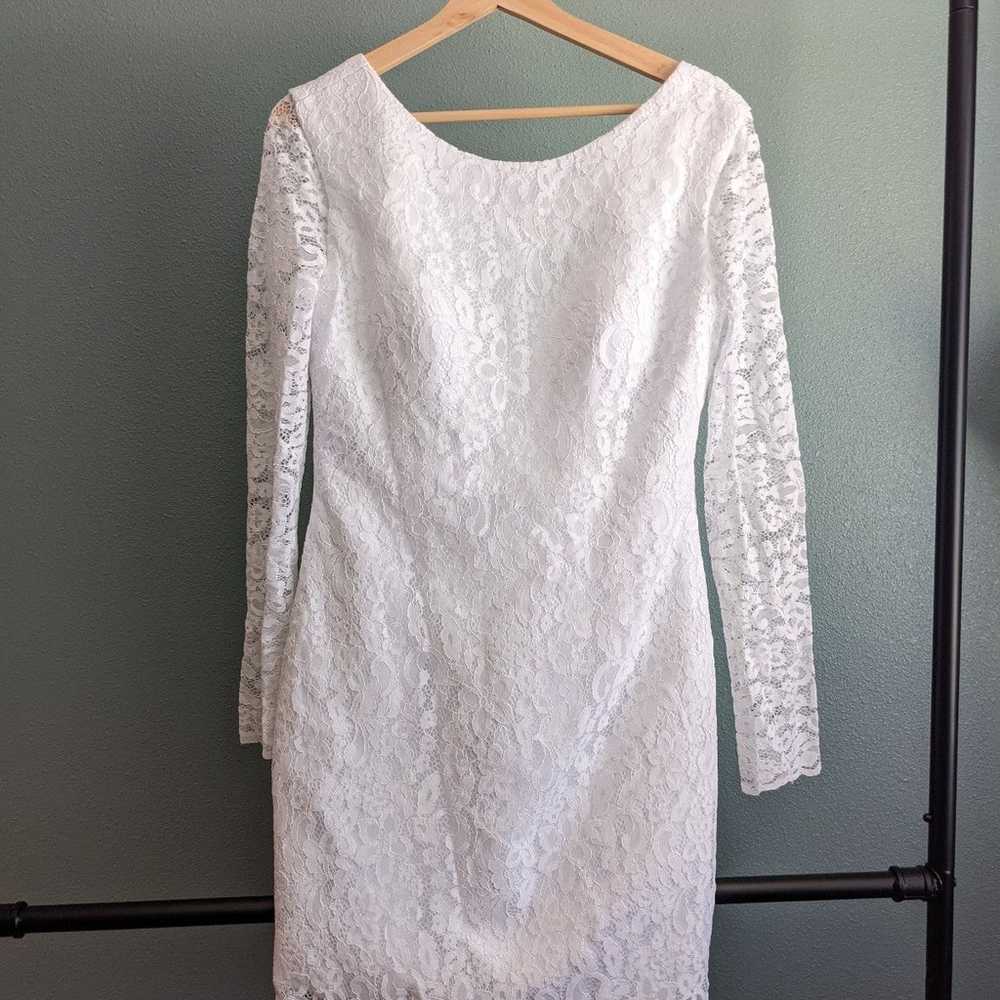Long Sleeve White Lace Mini Dress - image 1