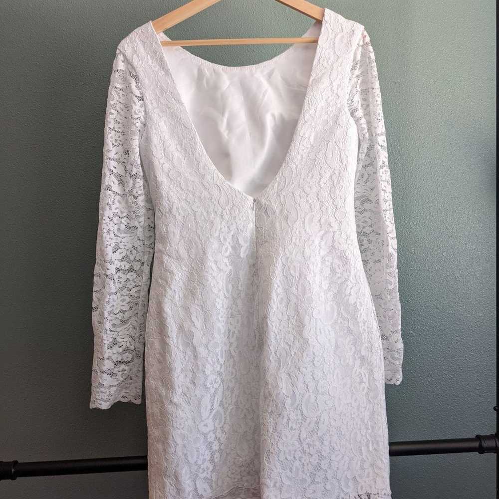 Long Sleeve White Lace Mini Dress - image 2