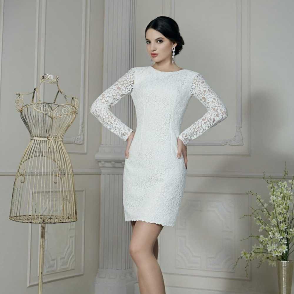 Long Sleeve White Lace Mini Dress - image 3