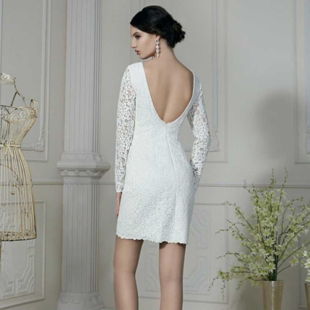 Long Sleeve White Lace Mini Dress - image 4