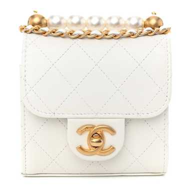 CHANEL Lambskin Quilted Chic Pearls Flap White