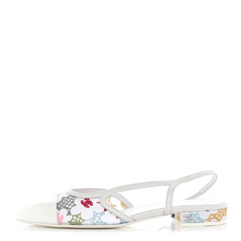 CHANEL Patent Cap Toe Fabric Floral Mesh CC Sling… - image 1