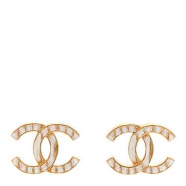 CHANEL Metal CC Earrings Gold White