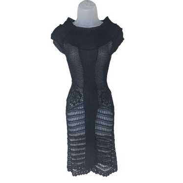 Marciano Black Open Knit Crocheted Midi Dress