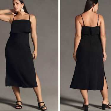 By Anthropologie Slim Linen Midi Dress in Black S… - image 1