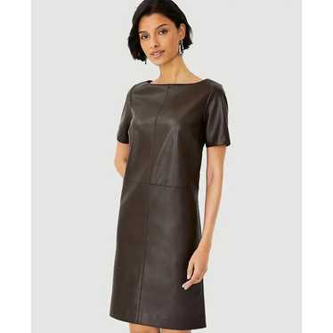 Ann Taylor Brown Seamed Faux Leather Shift Dress … - image 1