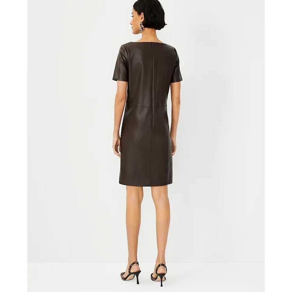 Ann Taylor Brown Seamed Faux Leather Shift Dress … - image 2