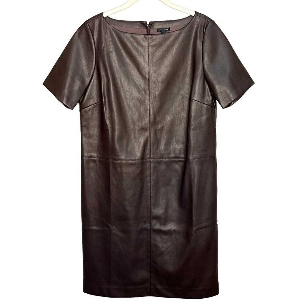 Ann Taylor Brown Seamed Faux Leather Shift Dress … - image 3